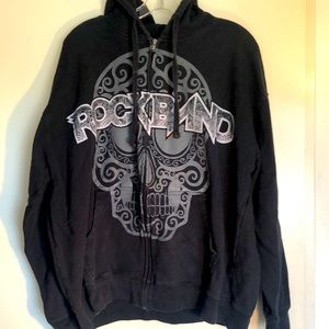 2008 Rockband Game Men’s XL Zip up Hoody - Black Print Cotton & Polyester blend